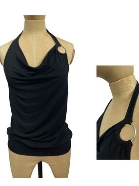 Studio Y Halter Cowl Neck Tank Black SM Y2K Ring Club Contemporary Going Out